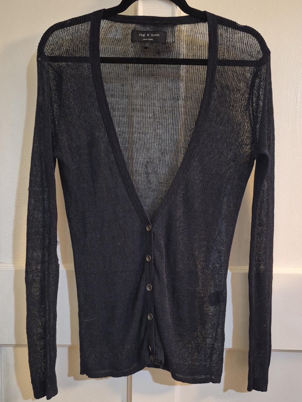 Rag & Bone Sheer Black Lightweight V-Neck Button Cardigan